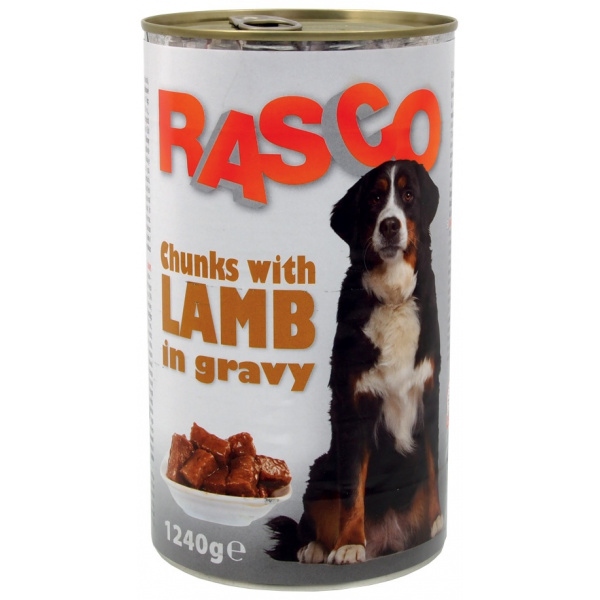 Konzerva Rasco Dog jehněčí kousky